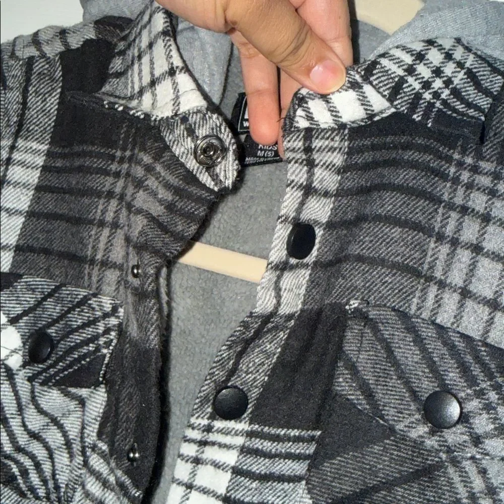 Flint Black and Gray Plaid Jacket with Hood kids M(5)
